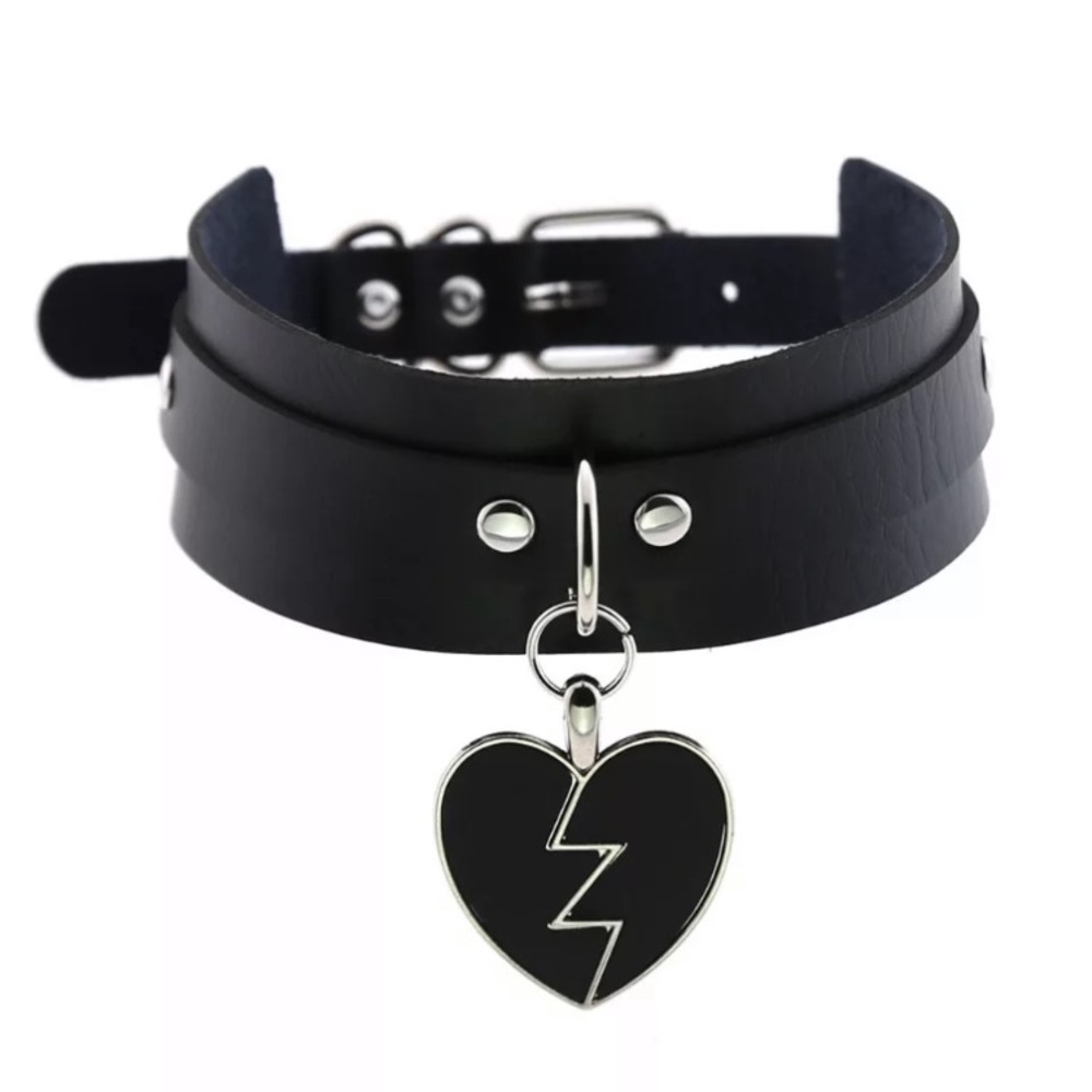 Punk Heart Leather Choker Collar Goth fashion - Picture 1 of 6